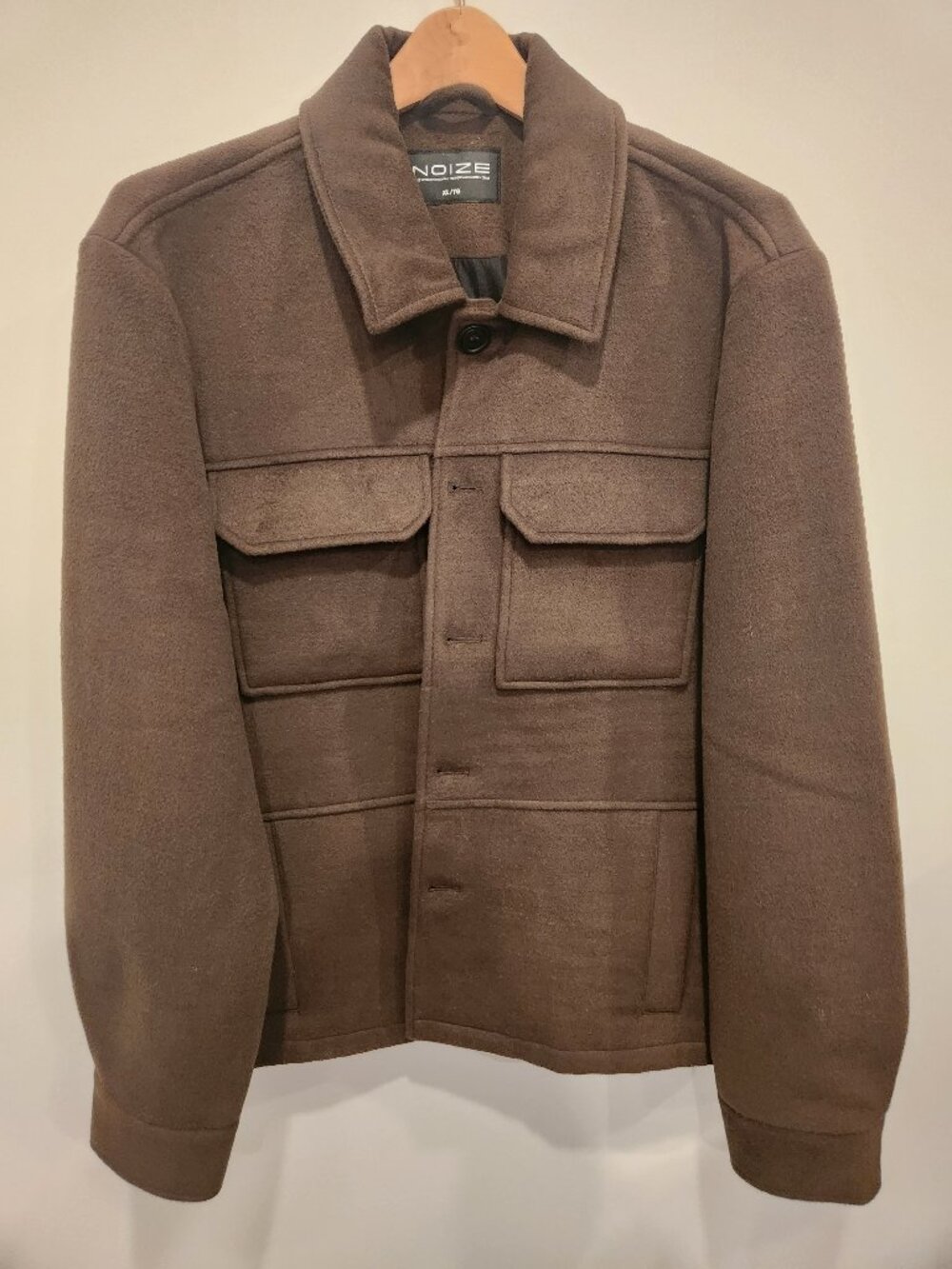 NOIZE Amari Mens Vegan Wool Short Utility Jacket Coat Brown XL Multi Pocket NWOT